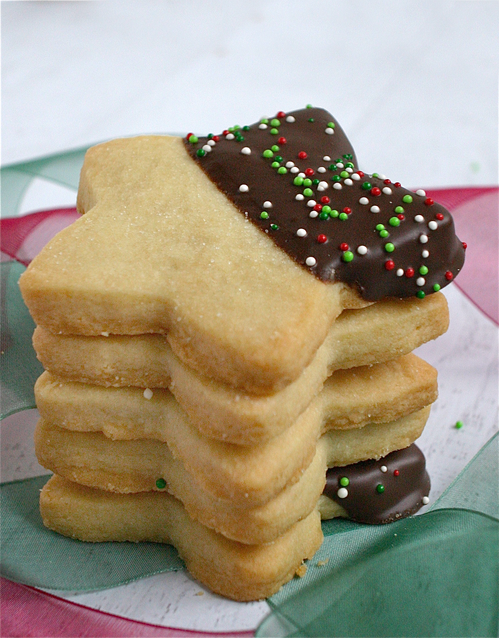 Chocolate dipped shortbread close